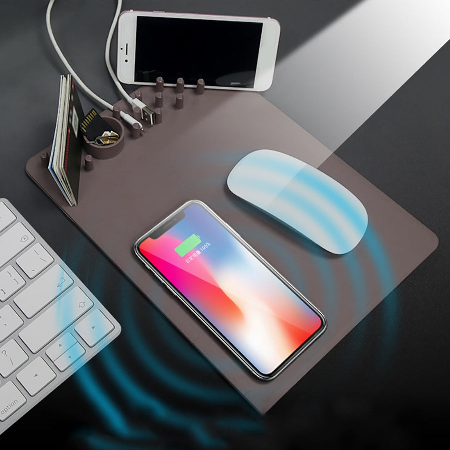 New Arrival Creative Qi Wireless Charger Mouse Pad Anti slip Mat Phone Stand Desk Organizer